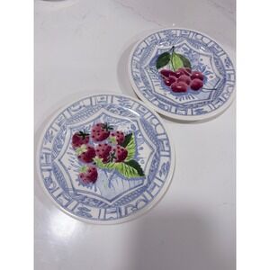 Set of 2 Faiencerie De Gien Oiseau Bleu Fruit canapé plates